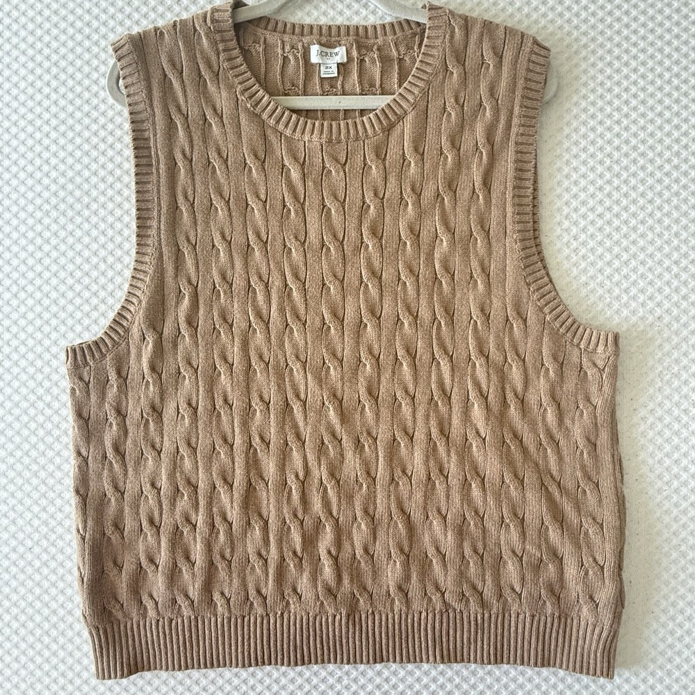 J Crew Cable Knit Sweater‎ Vest 2X Cotton Heritage Preppy Normcore
